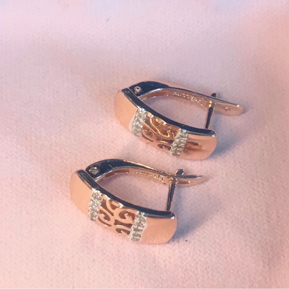 Rose Gold Filigree Hoop Earrings with Crystal Accents